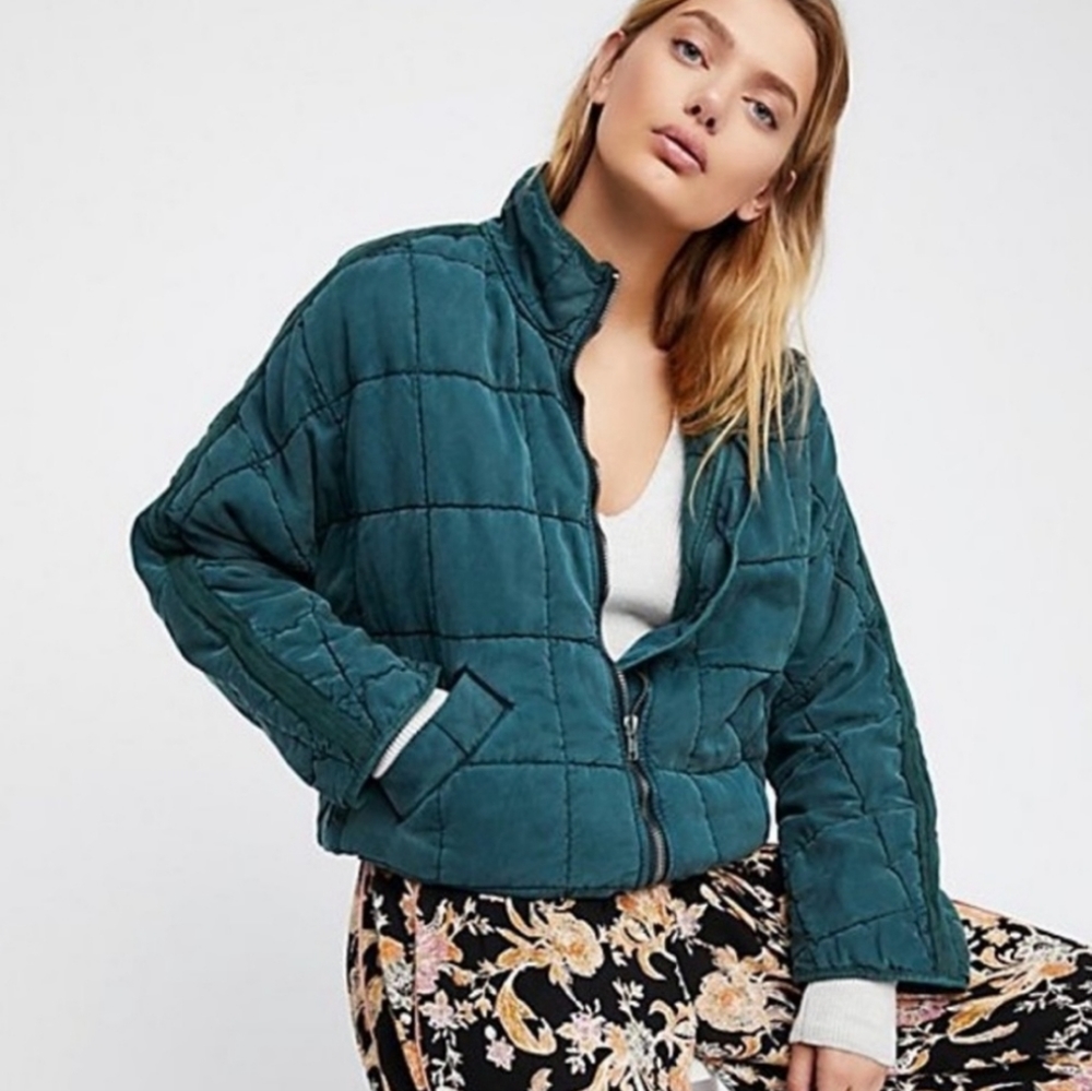 Free People Quilted Dolman Jacket Emerald Teal